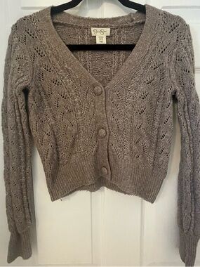 Jessica Simpson Taupe V-Neck Button Cardigan